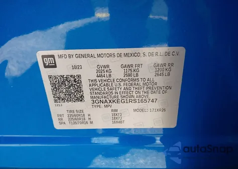 2024 Chevrolet Equinox Fwd Lt from USA, damaged, VIN 3GNAXKEG1RS165747